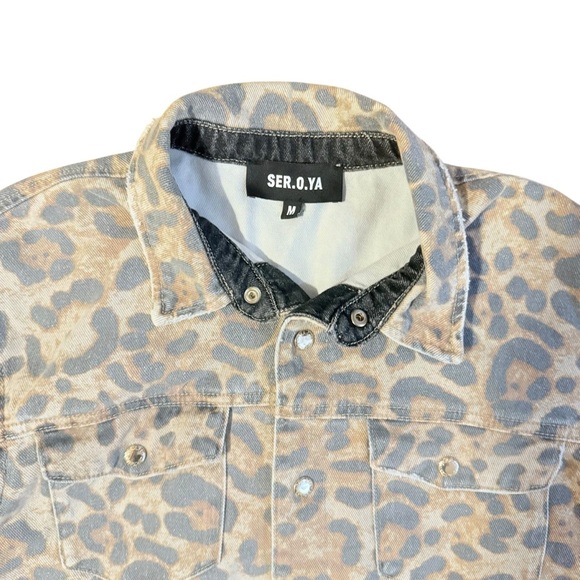 SER.O.YA Cheetah Matching Denim Jacket and Mini Skirt Size Medium - Picture 5 of 6